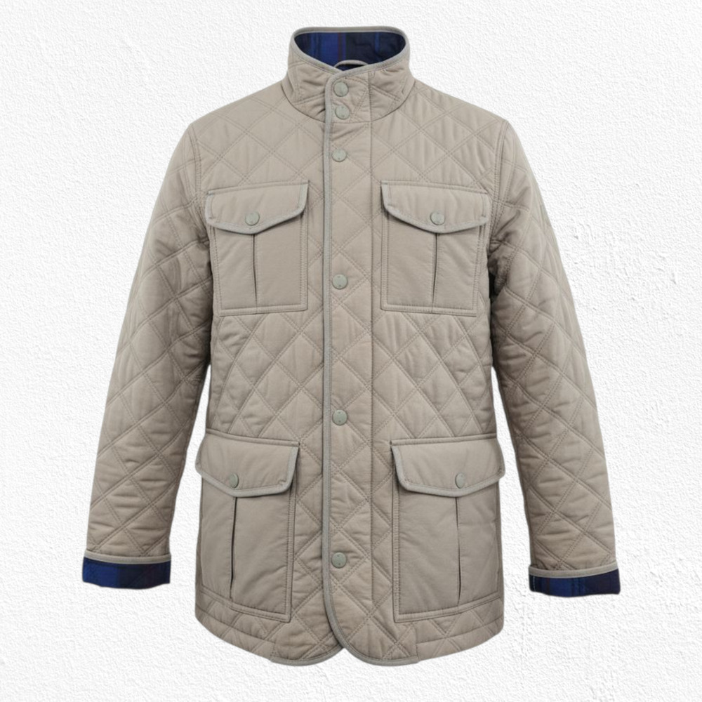 Tommy Hilfiger Quilted Barn Jacket Tan Plaid Lined Fall Outerwear Size Large